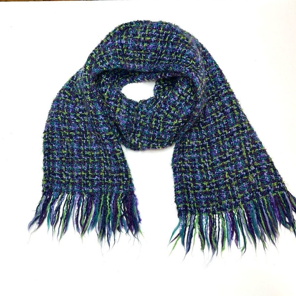 Weave of  Ireland Wool Winter Scarf Boucle Blue Green Lilac 11x60” Men’s Women’s